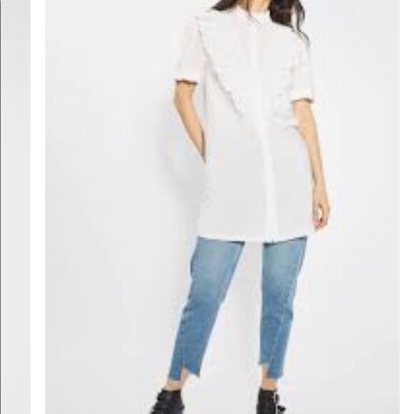 Topshop Bib Frill Shirt Dress - Picture 2 of 7